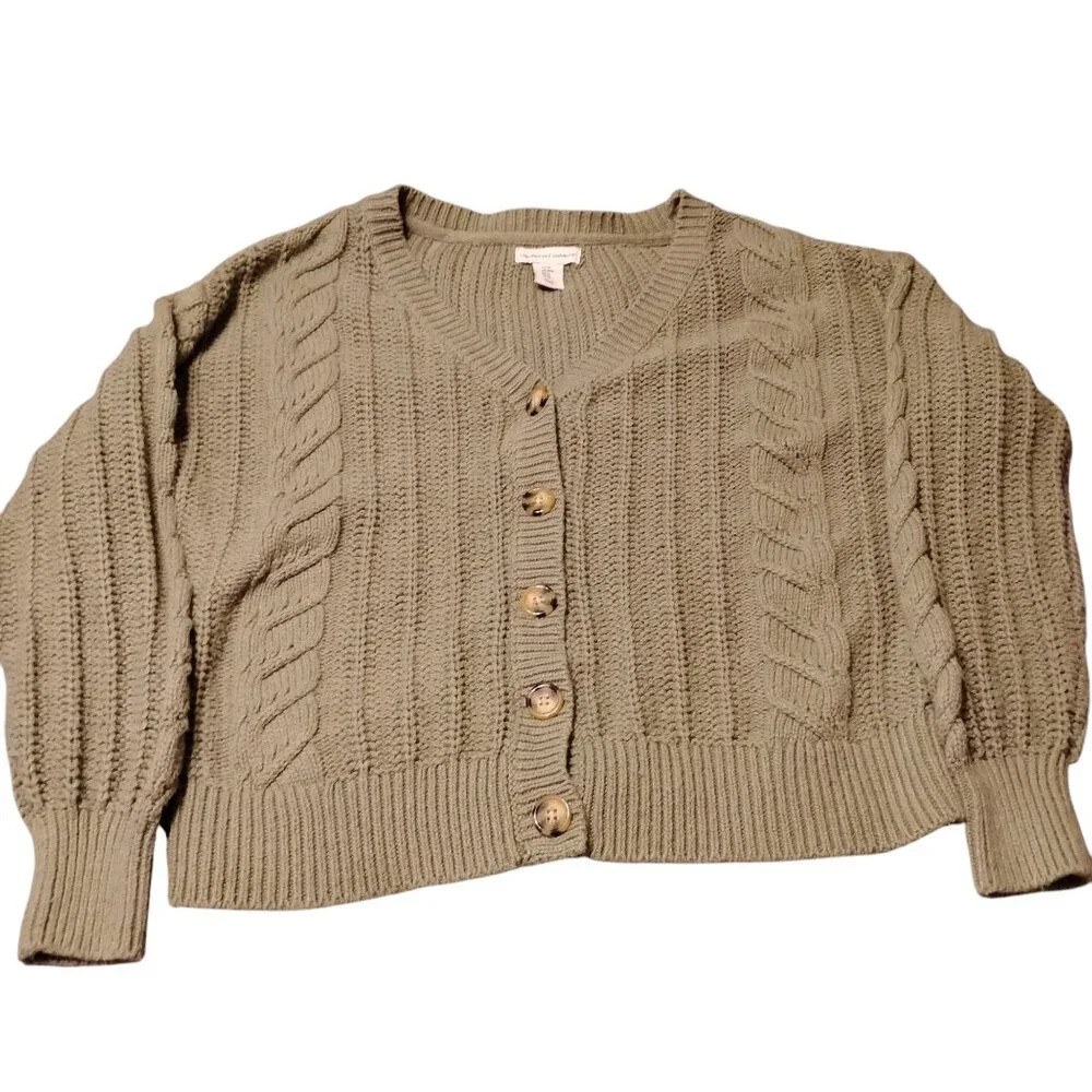 Cupcakes and Cashmere Green Cable Knit Cardigan, Medium - Picture 8 of 10